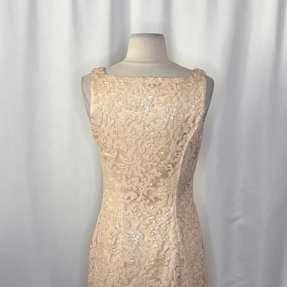 SUE WONG Nocturne Champagne Sequin Sleeveless Party Cocktail Sheath Dress Size 4 - Picture 11 of 15